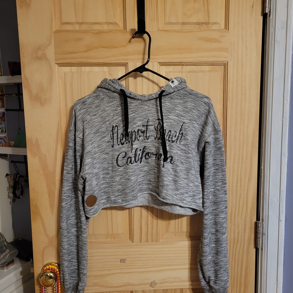 Gray Newport Beach California Cropped Hoodie